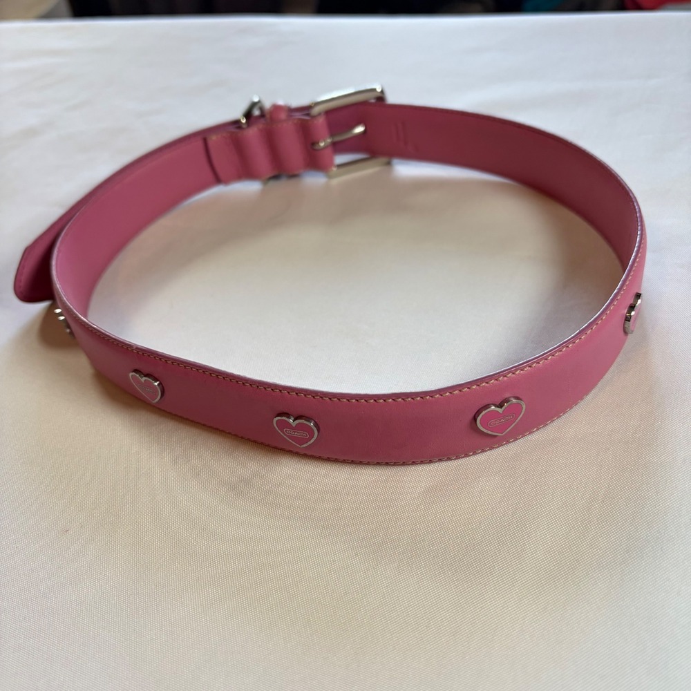 Coach Pink Leather Heart Studded Dog Collar XL 8848 Silver Tone Hardware - Picture 3 of 8